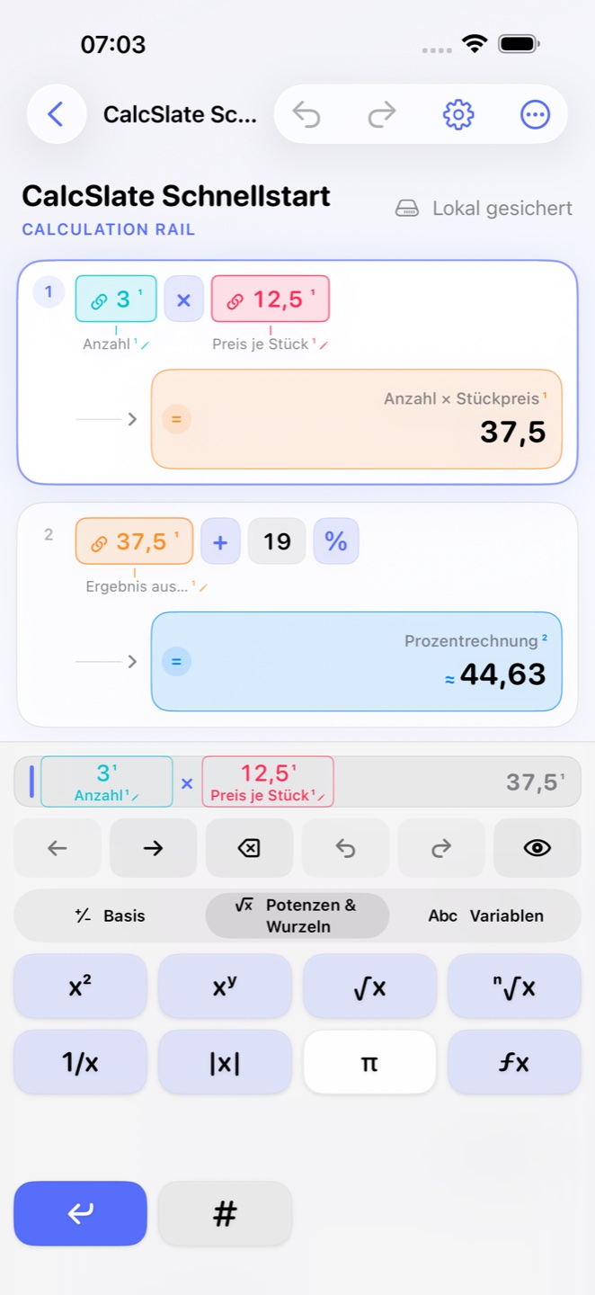 Potenzen und Wurzeln direkt eingeben · iPhone