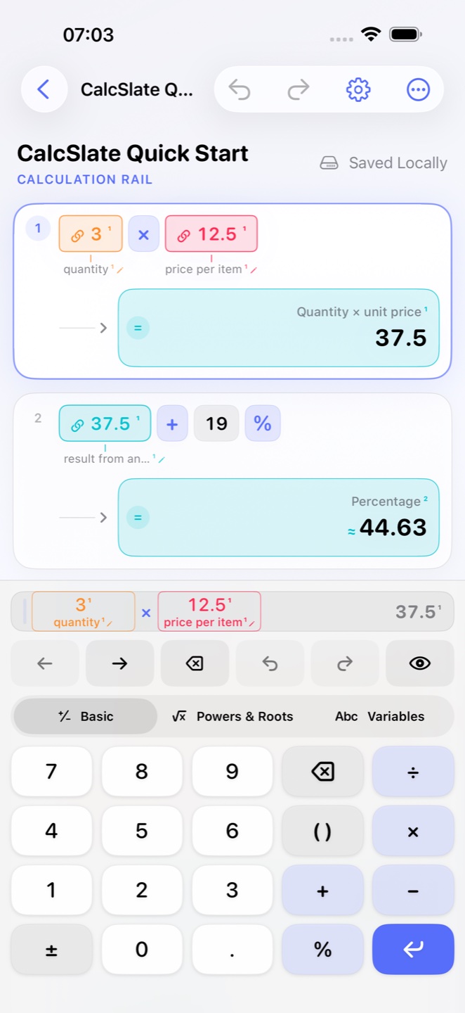 Link calculation steps and results · iPhone